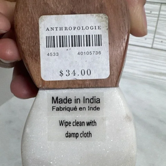 Anthropologie Open Salt and Pepper Bowl Acacia Wood and Marble - Picture 2 of 4